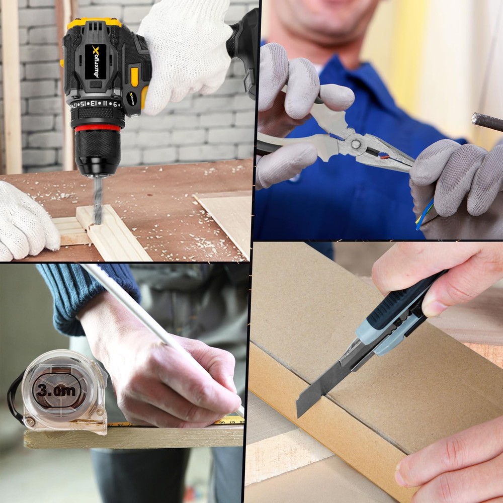 Brushless Compact Drill Tool Set, 60N.m 20V Cordless Drill Tool Box with 2 Ba...