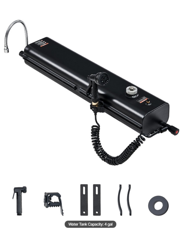 4.0 Gallon Self-Pressurized Water Tank for Camping Showers, Multiple Mounting