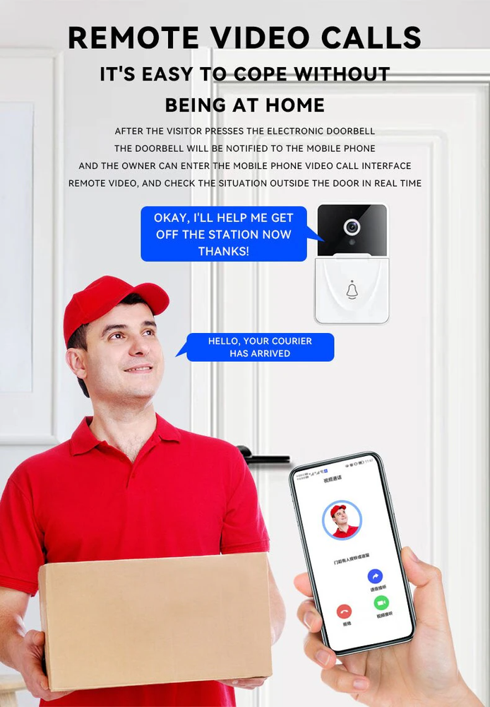 Smart Wireless WiFi Video Doorbell Phone Camera Door Bell Ring Intercom Security
