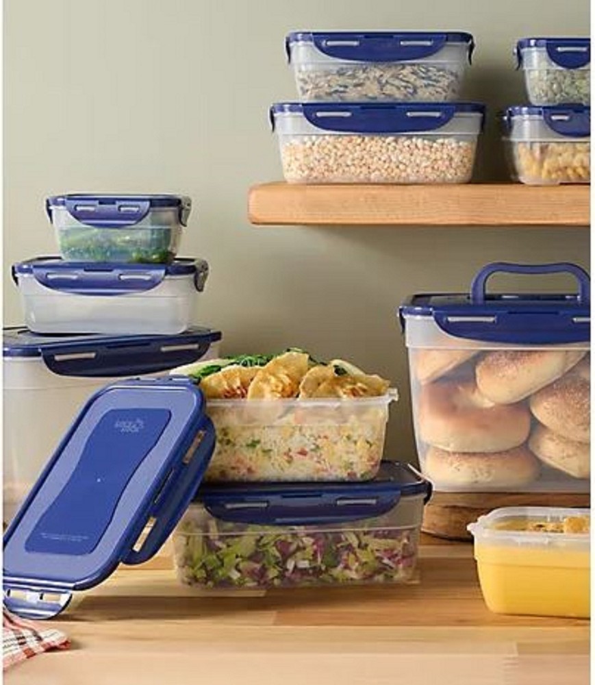 LocknLock 12-Pc Nestable Rectangle Storage Set,2 Handle Lids K313878 Red