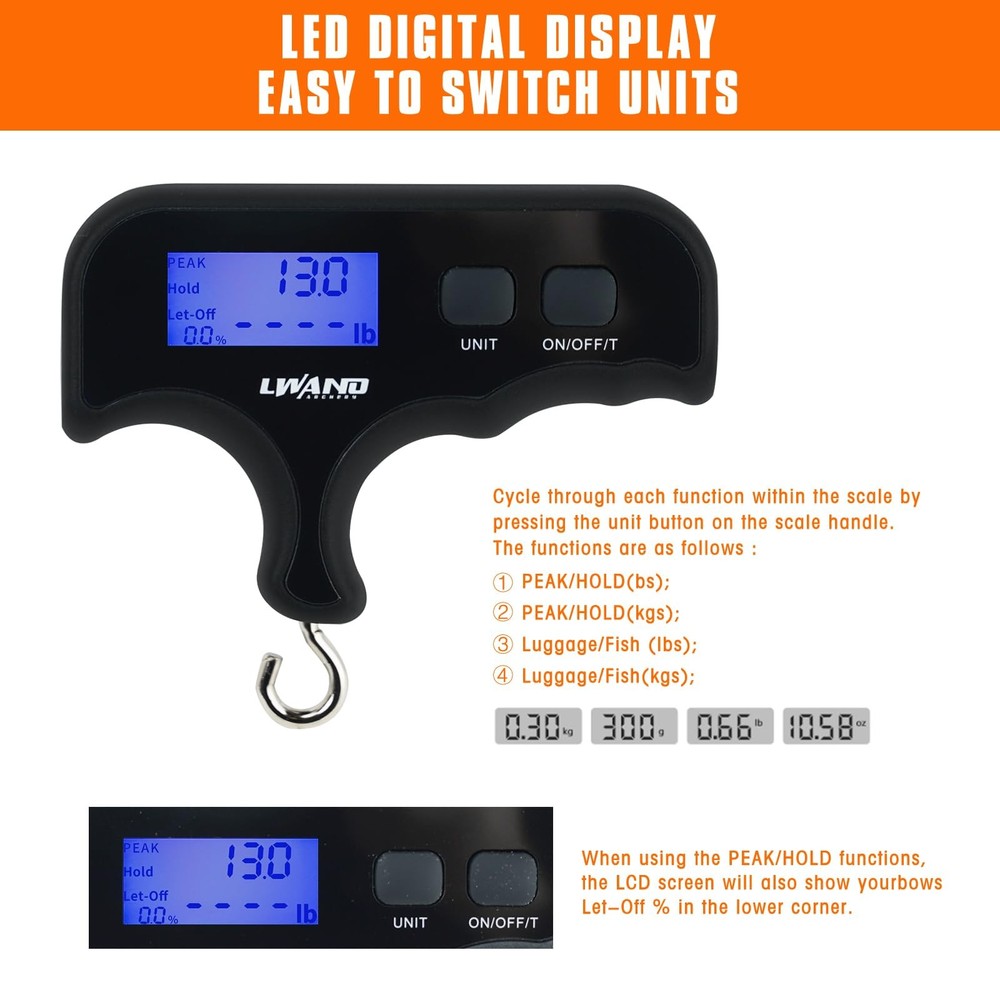 Archery Compound Bow Scale Portable Digital Draw Weight Scale, Small, Black