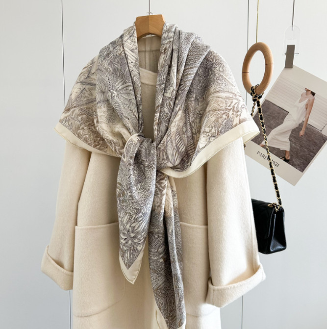 70% Cashmere 30% Silk Neckerchief rainforest Print Scarf 53'' Shawl Bandana Wrap