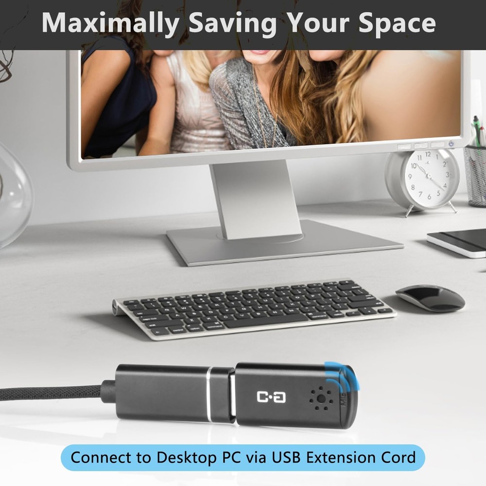 USB Microphone Cordless Mini-Sized Portable for Laptop and Desktop Computer