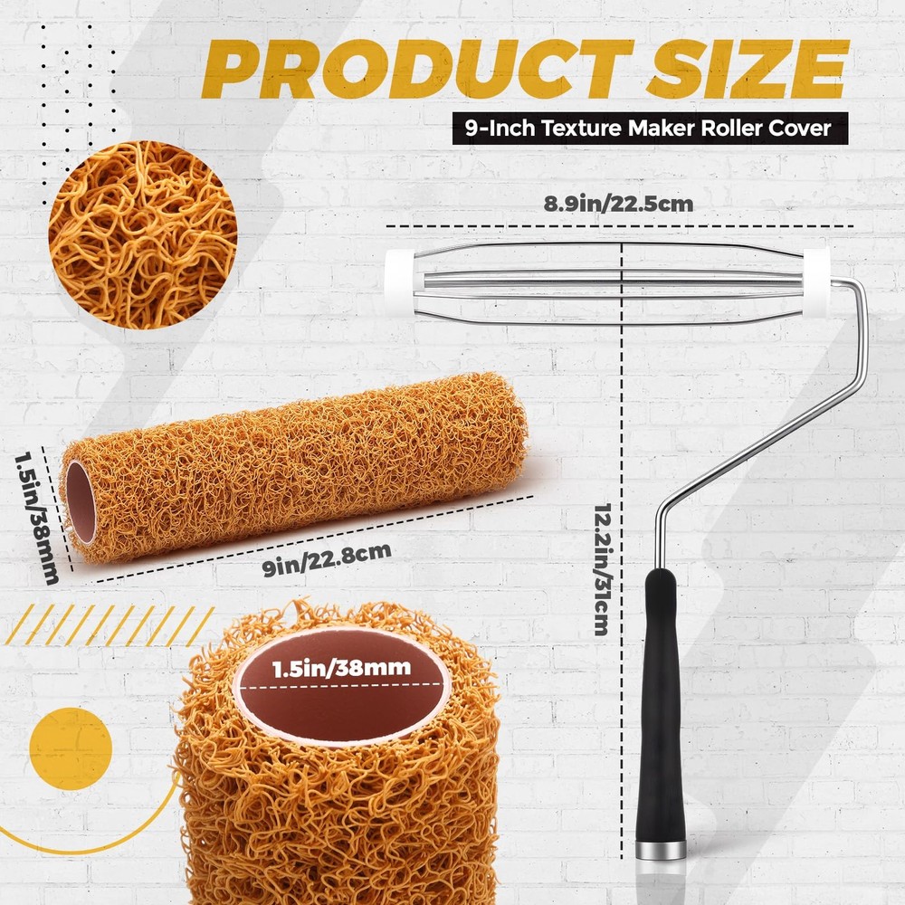 5 Pcs Texture Paint Roller Set, 4 Pcs 9 Inch Small Texture Roller Brown with ...