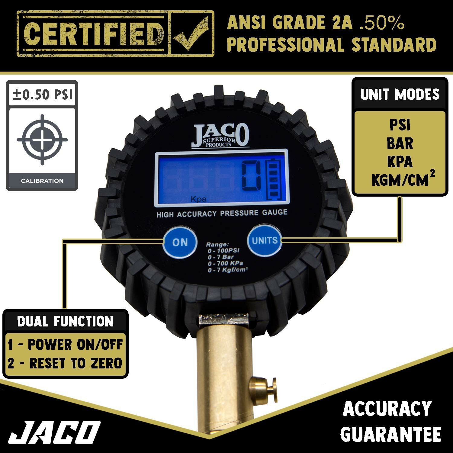 JACO ElitePro Digital Tire Pressure Gauge - Professional Accuracy - 100 PSI
