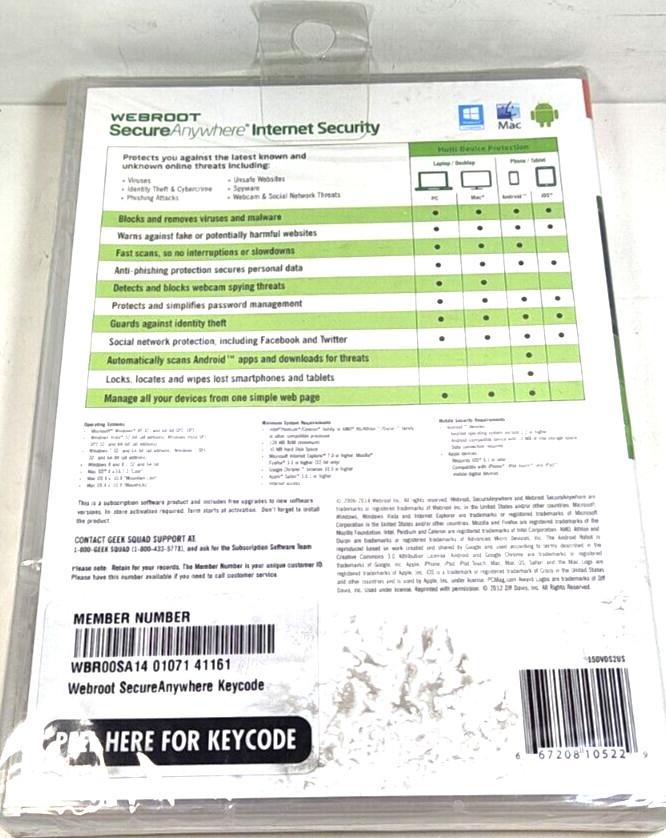 Webroot Secure Anywhere PC/Mac/Mobile Android & iOS Devices Security Brand NEW