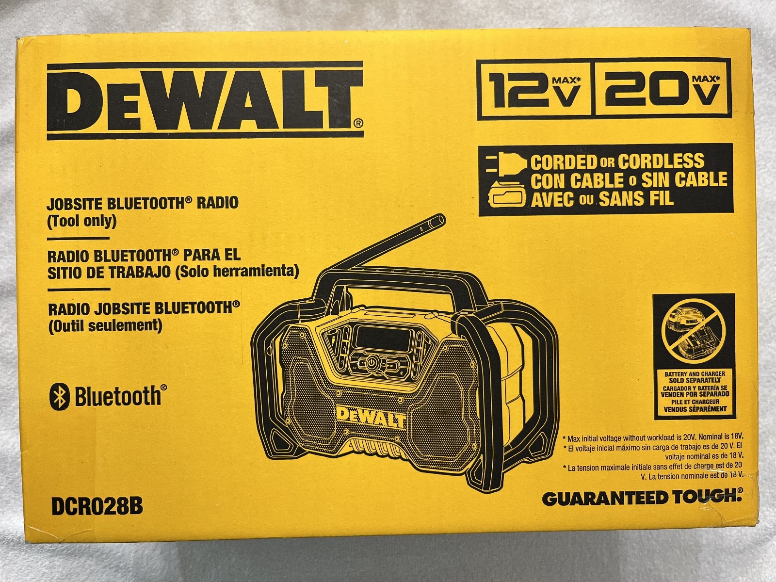 New Dewalt DCR028B 12V/20V Max Cordless Tough Bluetooth Radio (NIB) Bare Tool