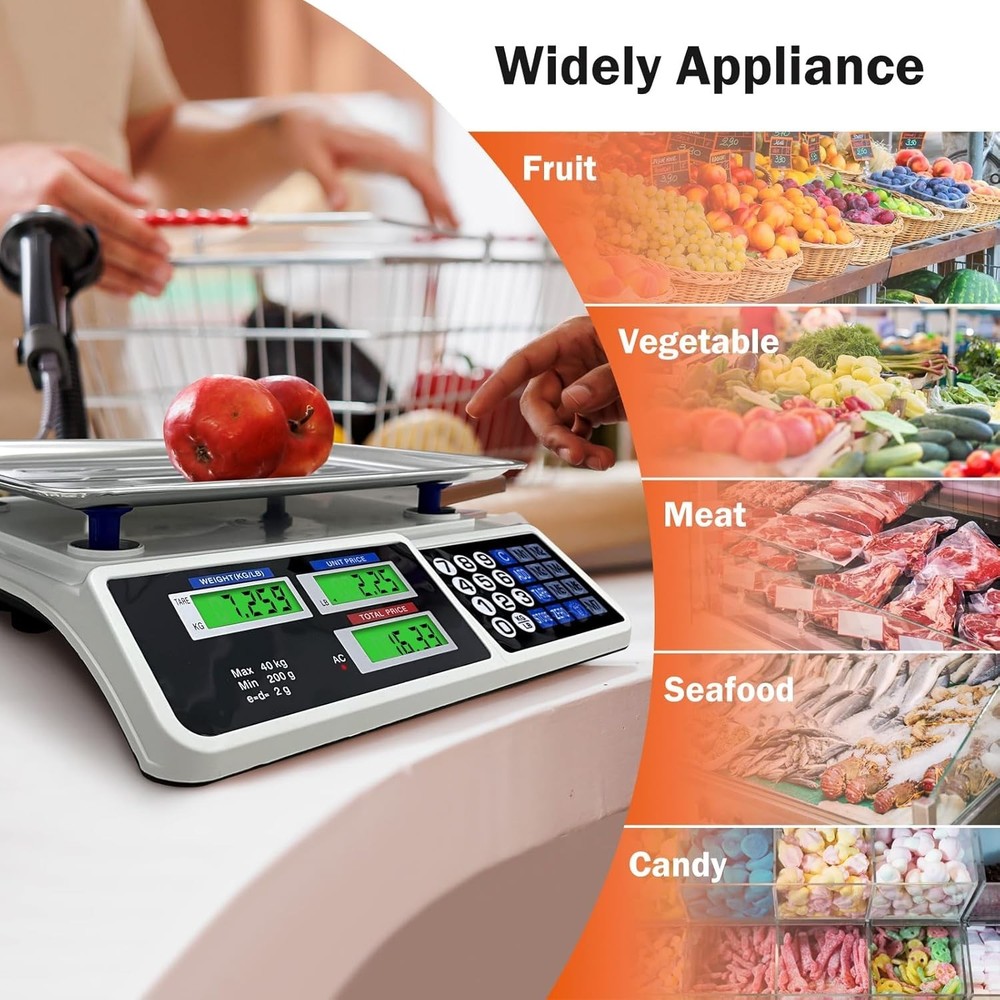 88lb/40kg Price Computing Scale, Digital Price Computing Scale with Stainless...