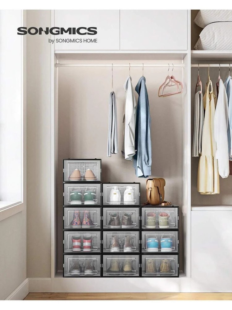 Shoe Boxes 12 Stackable Transparent Plastic Closet Storage Sneakers Fit