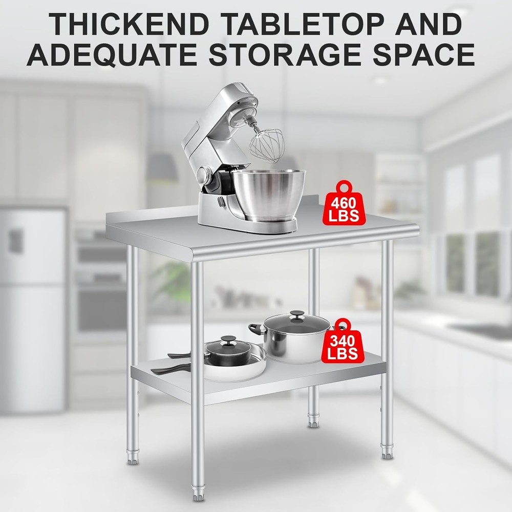 Stainless Steel Work Table with Backsplash 48'' x 24'' NSF Kitchen Prep Table