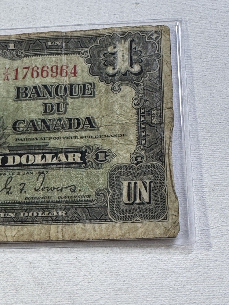 1937 Canada 1 Dollar Banknote P# 58d