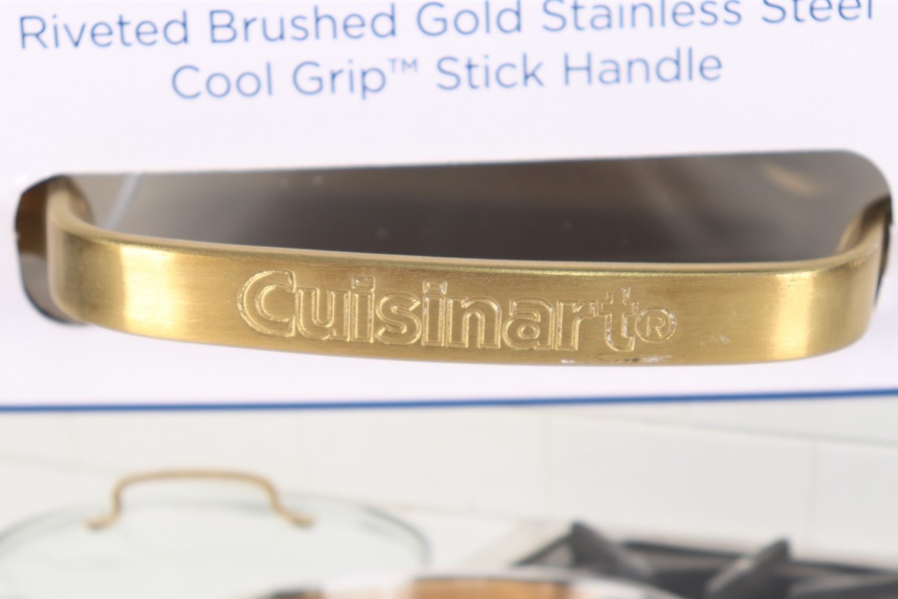 Cuisinart Classic Matte White & Brushed Gold 3.5qt Stainless Saute Pan w/Cover