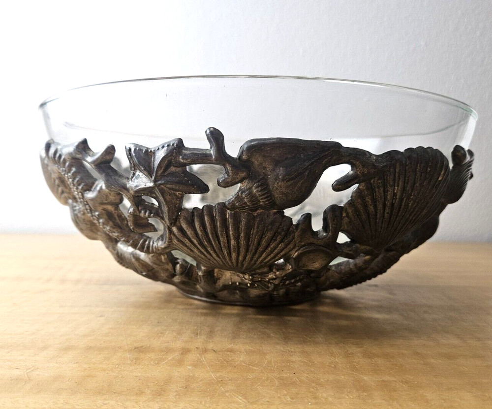 Godinger Silver Art, Co Seashell Bowl Set silver plated bowl and glass bowl 10"