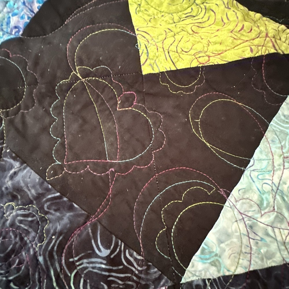 Handmade Batik PatchworkQuilt, 71 x 72 “, Quilt Purples