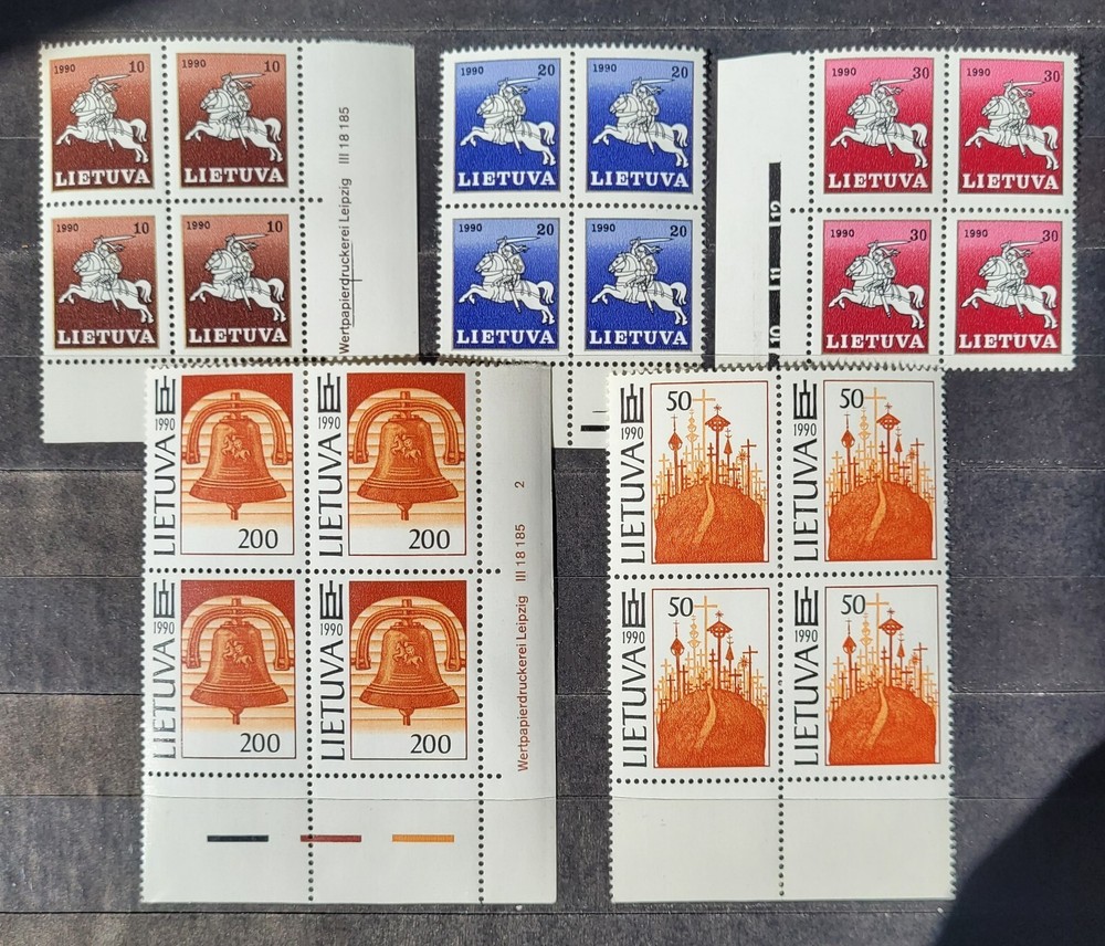 Lithuania, 1990, 5 quartblocks, MNH, comb. shipping.