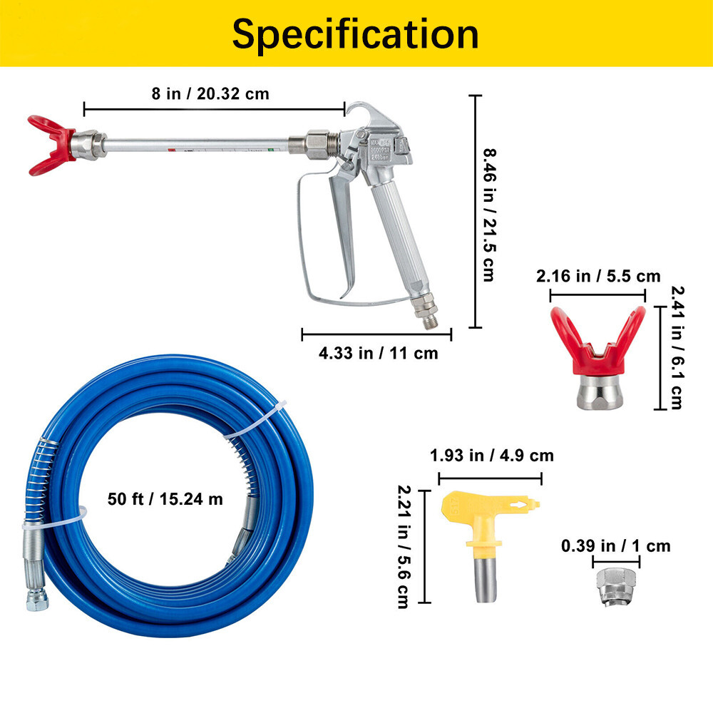 Airless Paint Spray Hose Kit 50ft 1/4" Swivel Joint 3600psi with 517 Tip US