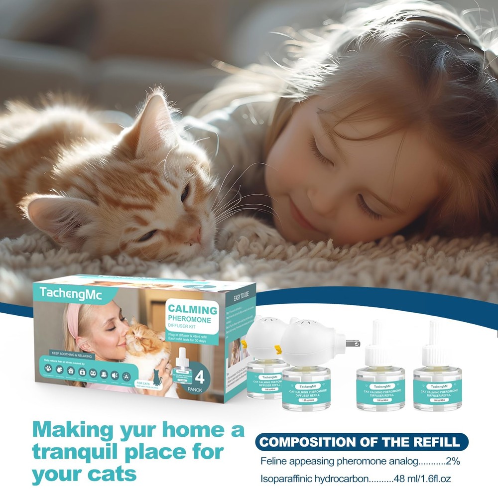 Cat Calming Diffuser, Cat Pheromones Calming Diffuser with 2 Diffuser + 4 Ref...