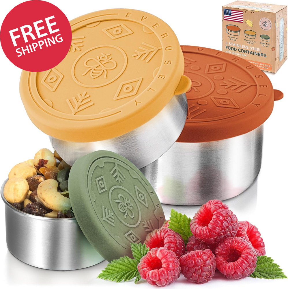 Stainless Steel Lunch Containers 3 Pack Nesting Food Storage