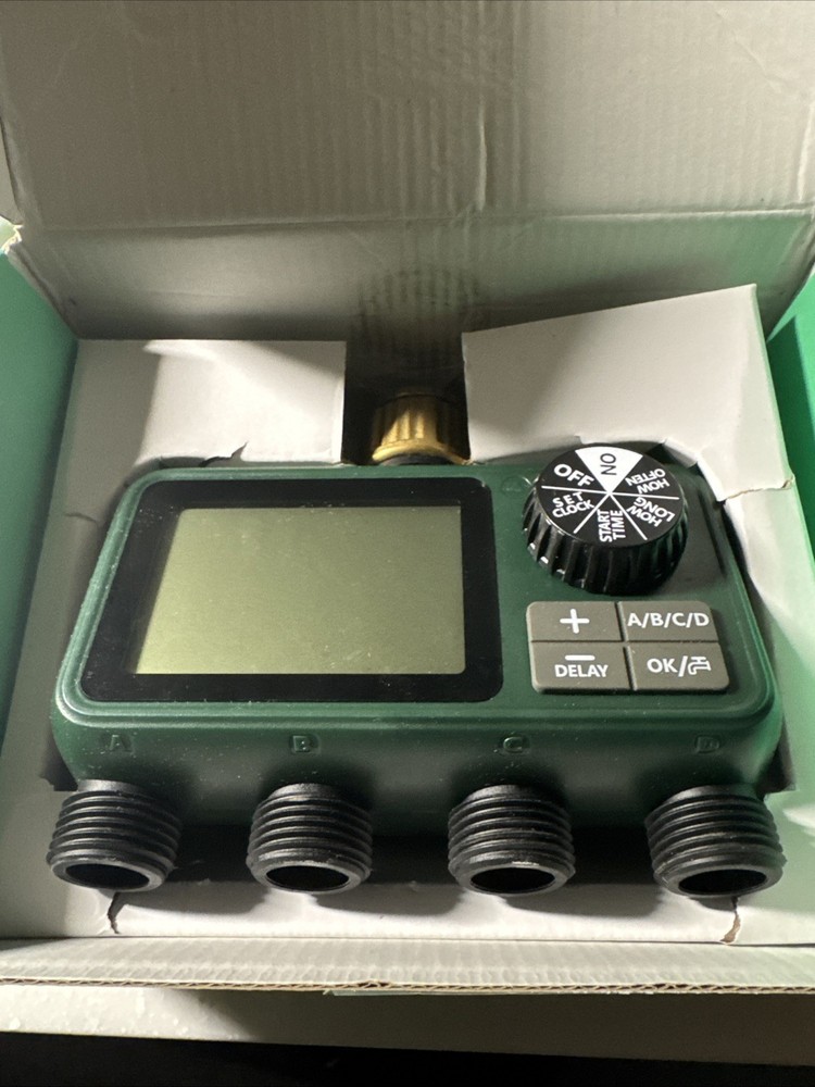 4 Outlet Sprinkler Timer Brass, Programmable Garden Hose Timer with Rain Delay,