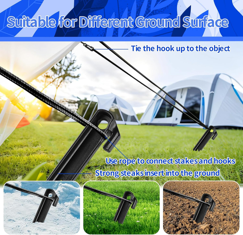 48PCS Inflatable Stakes with Tethers & Hooks, Plastic Tent Stakes Inflatable Acc