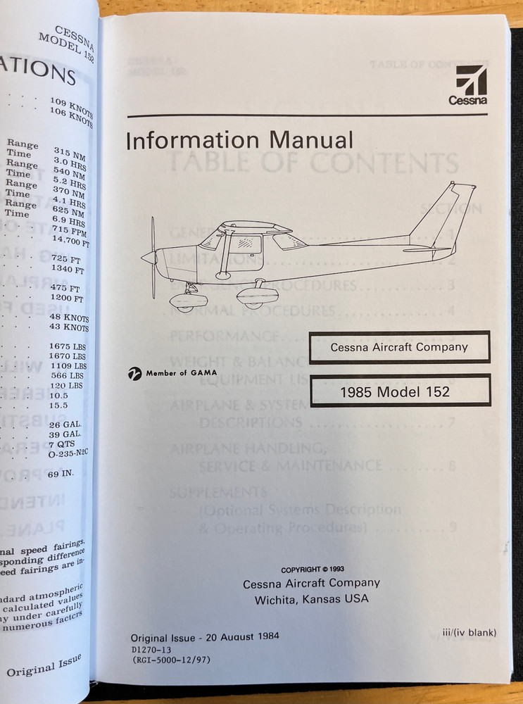 1985 Cessna 152 Information Manual (AFM)