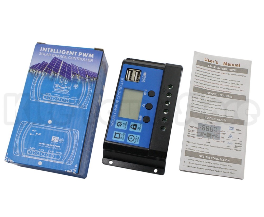 LCD Display USB Solar Panel Battery Regulator Charge Controller 10/20/30A 12/24V