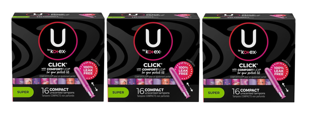 (3 Pack) U By Kotex Click Compact Tampons - Super Absorbency-Unscented