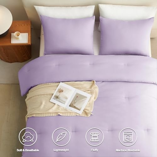 Lavender Comforter Set, 3 Pieces Light Purple Solid Queen Lavender Purple
