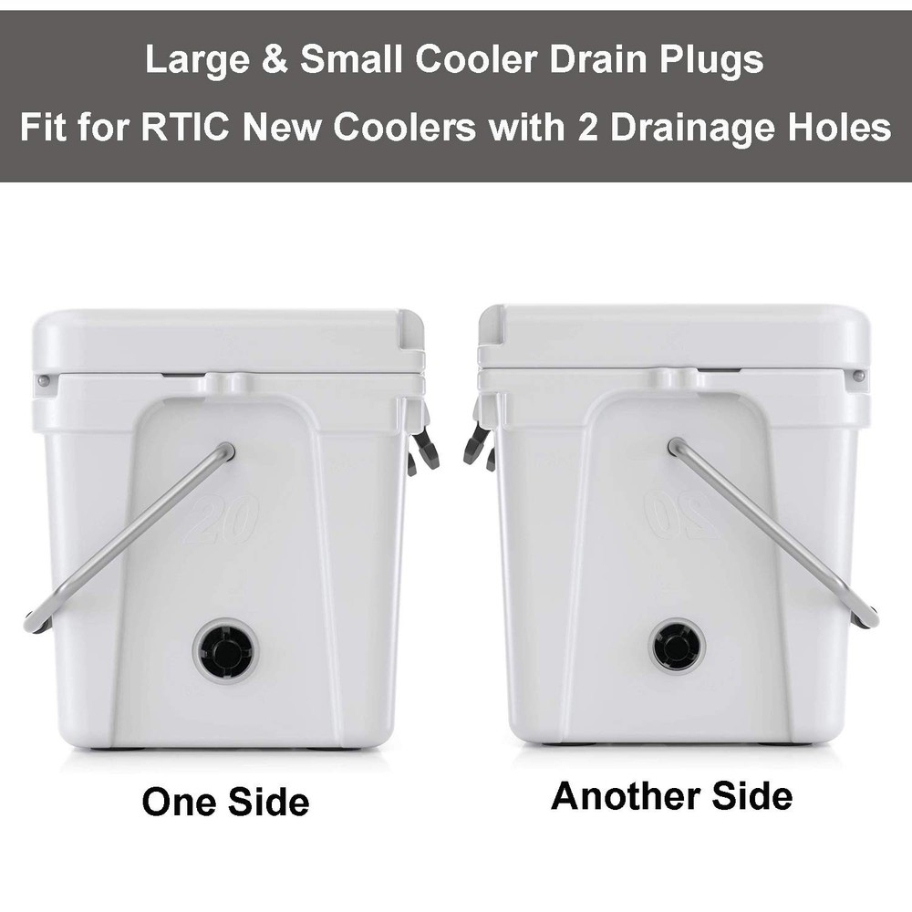 2 Pack Drain Plugs for RTIC Coolers, Large & Small Cooler Black