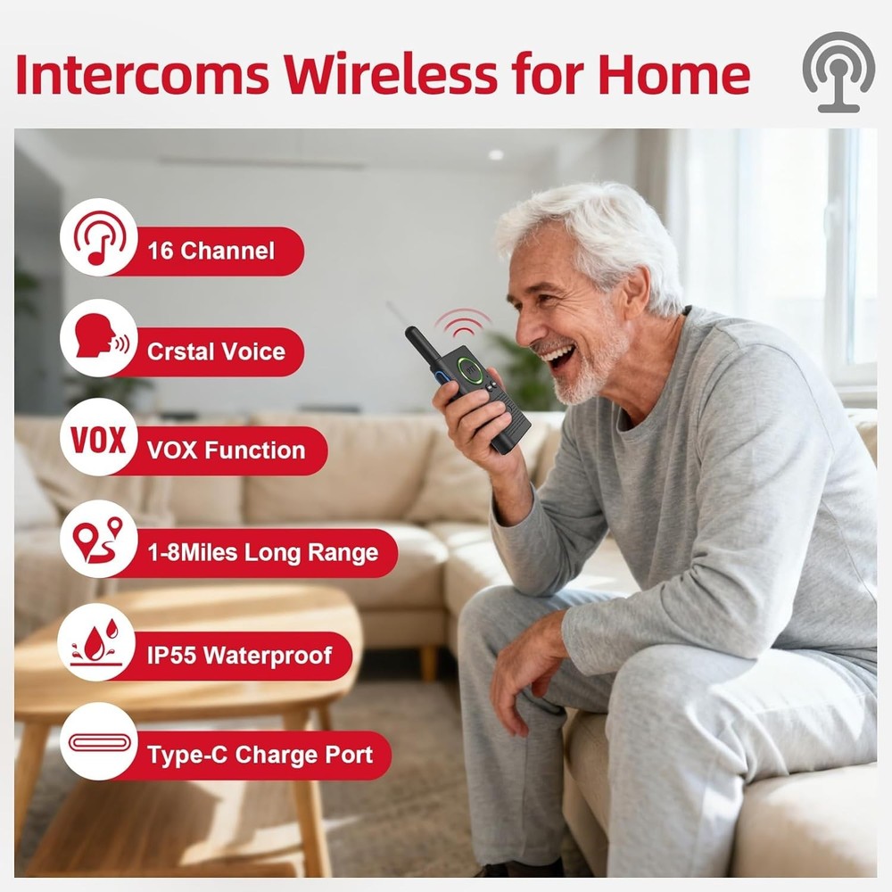 Caregiver Pager Wireless Alert Button Home Intercom System Long Range 2 Way R...
