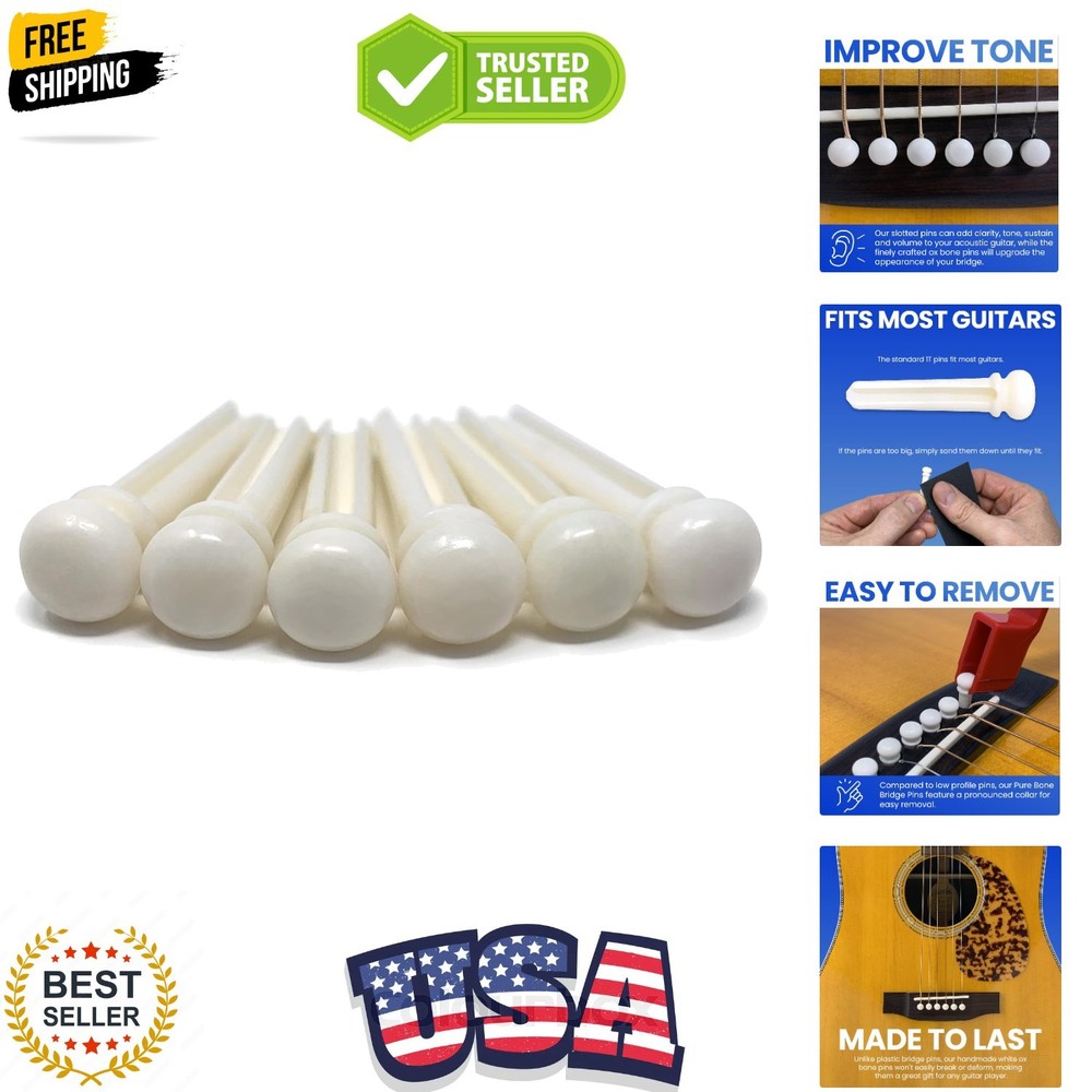 Slotted Pure Bone Bridge Pins for 6 & 12 String Acoustic Guitar