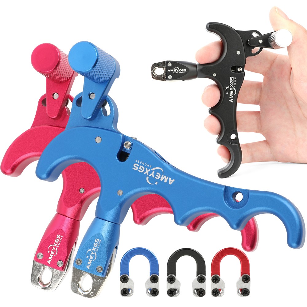 Archery Bow Release Aids 4 Finger Compound D Loop Ring Thumb Trigger RH LH Shoot