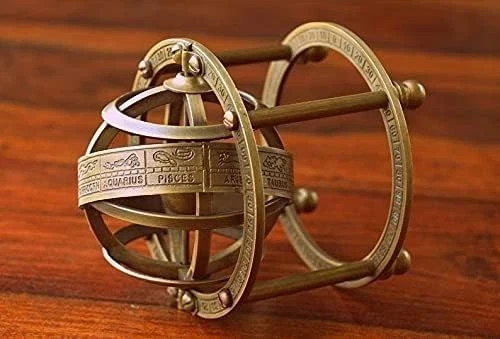 Antique 3" Brass Tabletop Armillary Nautical Sphere World Globe