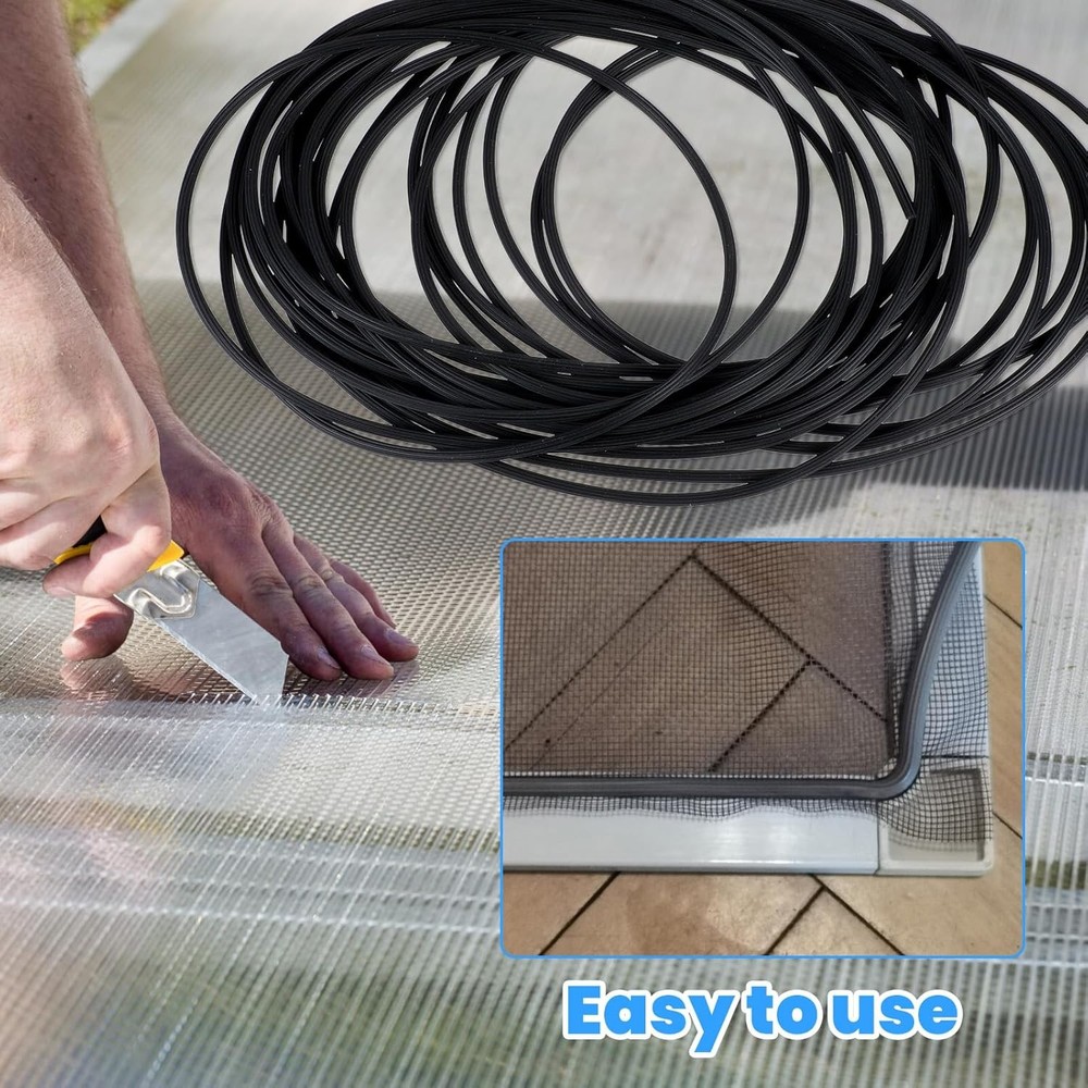 250 ft Screen Spline, Replacement Black Window Screen Retainer Spline, Hollow...