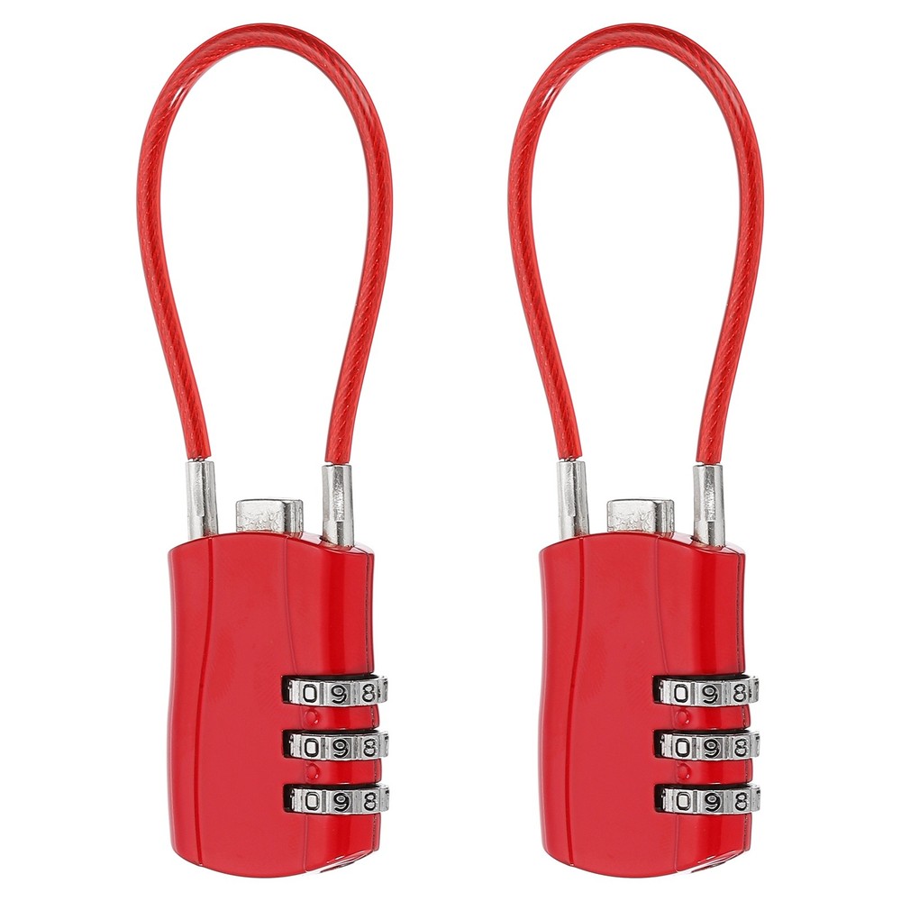 2 Pcs 3 Digit Luggage Cable Combination Lock with 5" Long Cable, Red