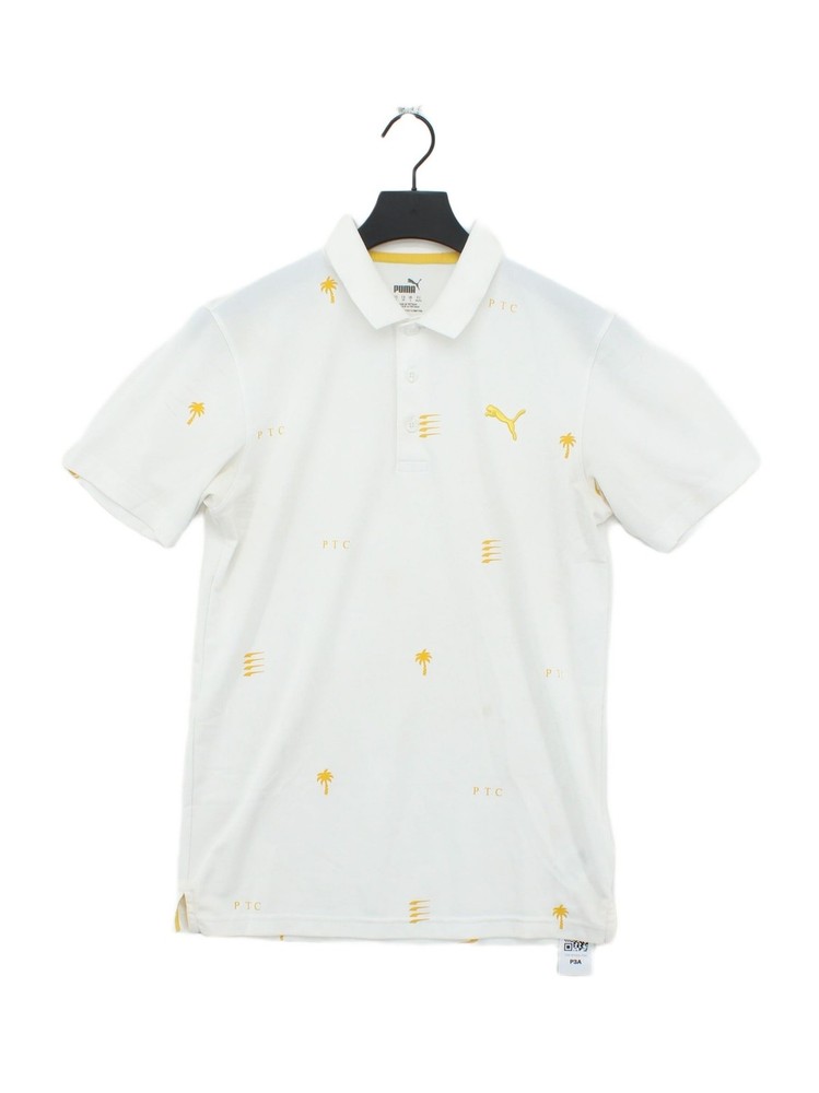 Puma Men's Polo XS White Graphic 100% Polyester Collared Basic
