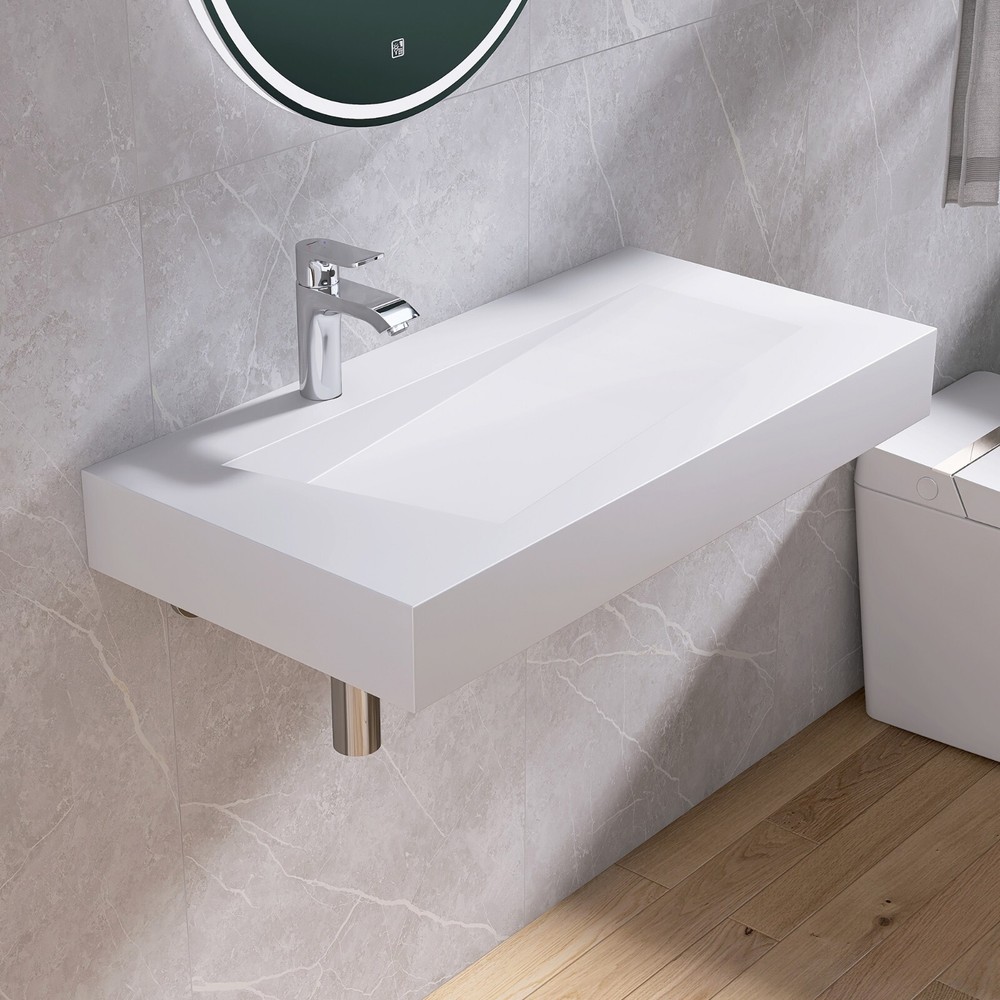35'' Wall Mounted Bathroom Sink Solid Surface Bathroom Vessel Sink