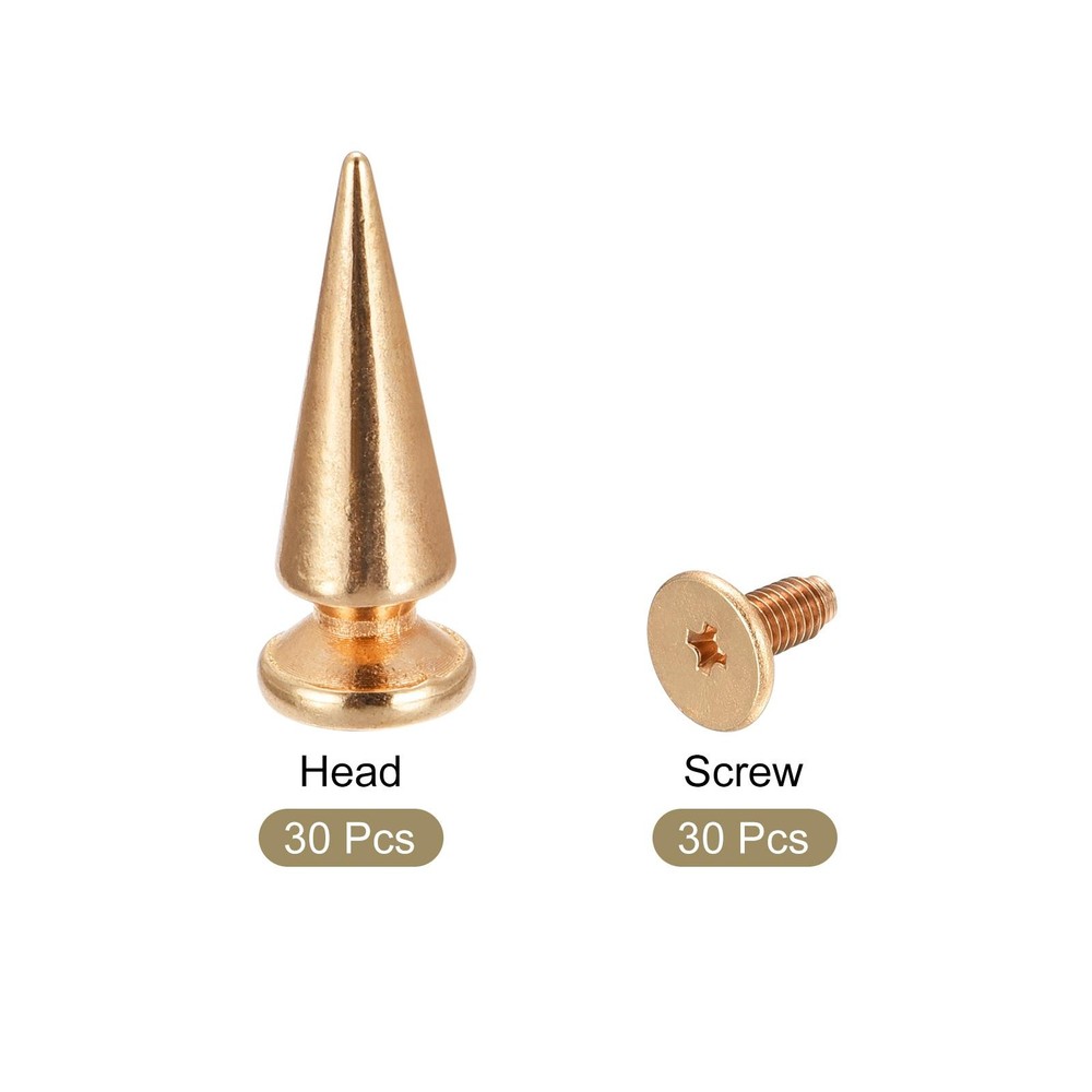10x26mm Screw Back Rivets, 30 Set Solid Leather Studs DIY Gold Tone