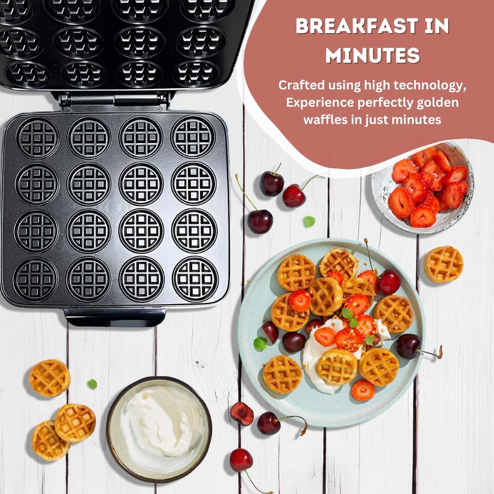 16 PCS Mini Waffle Maker Machine, Nonstick Waffles Iron Quick Heat-Up Surface...