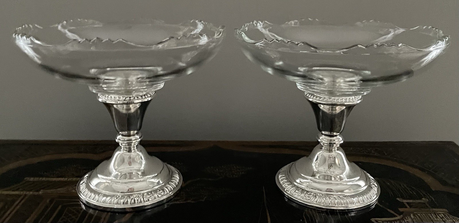 PAIR VTG Frank Whiting Weighted Sterling Silver Candlestick Candy Dish Compotes
