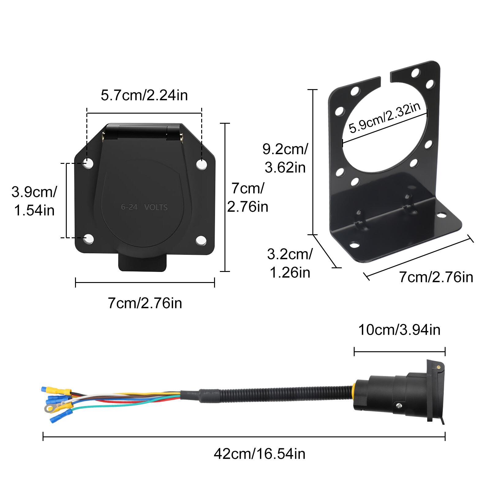 7 Way 7 Pin Trailer Plug RV Socket Wiring Harness Kit w/Bracket Screws for Truck