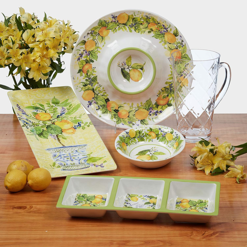 Lemon Zest 2 Pc Melamine Platter Serving Set, Multicolor, Large