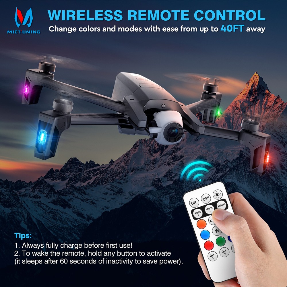 8PCS Wireless 3-LED Strobe Lights with Remote Control, 8 Colors USB Charging Car