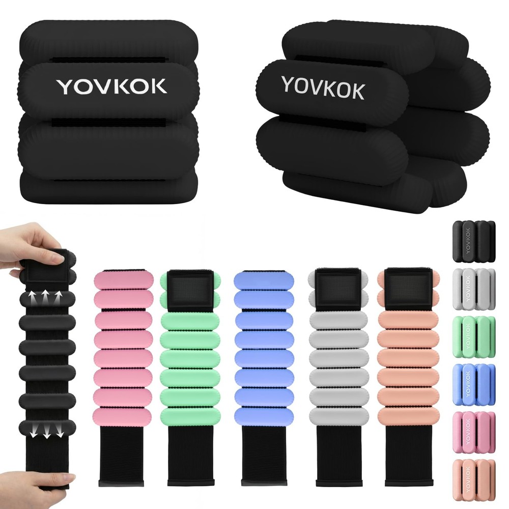 Wrist Weights, Silicone Adjustable Ankle Weights 2 lbs Pair (1lb Each), Black