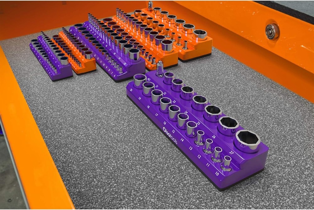Secure Magnetic Socket Organizer for 3/8-Inch Deep & Shallow Sockets - Orange