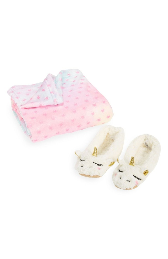 Under One Sky Slipper Socks & Throw Blanket Set, Size One Size - White