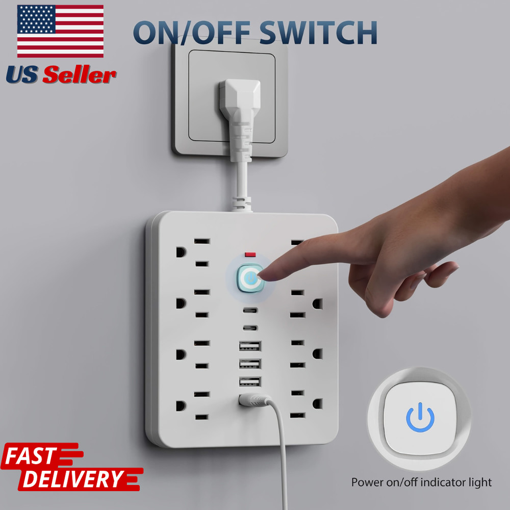 14 in 1 Power Strip Surge Protector 8 Outlets 4 USB 2 Type C Multi Plug