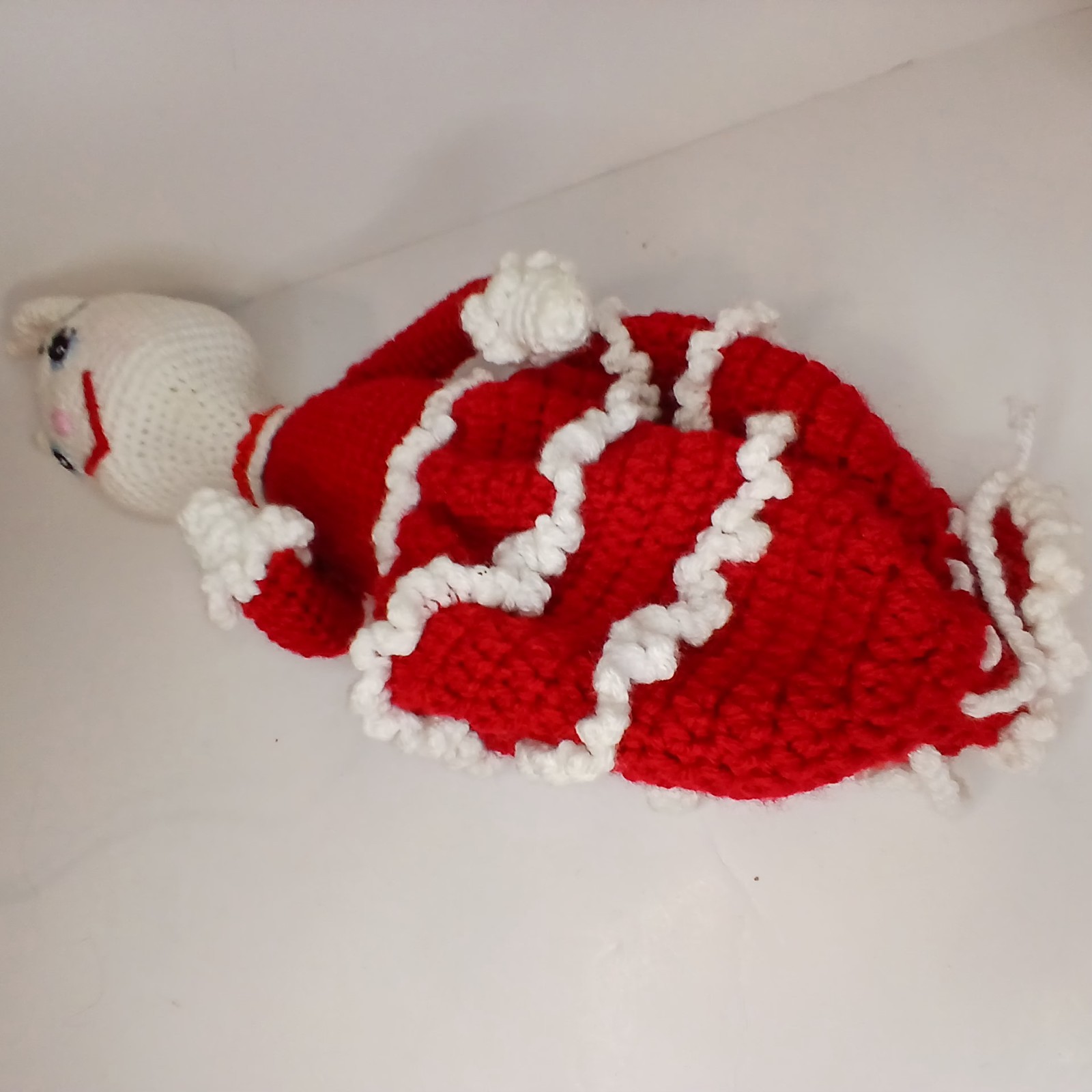 Handmade Crochet Bunny Doll Toilet Paper Roll Cover Red White Amigurumi Vintage