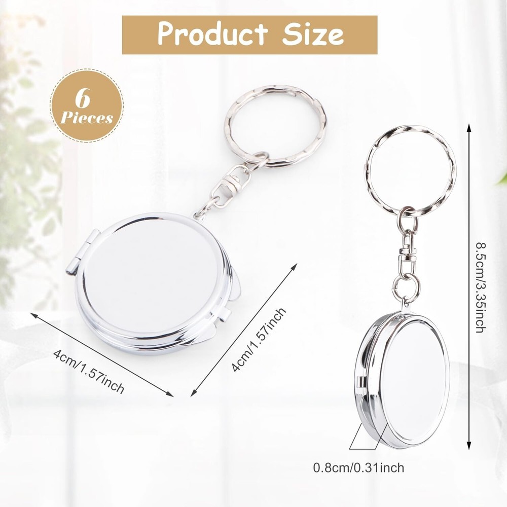 6 Pcs Round Mirror Keychain Compact Mirror Double Sided Folding Mirror Key Ch...