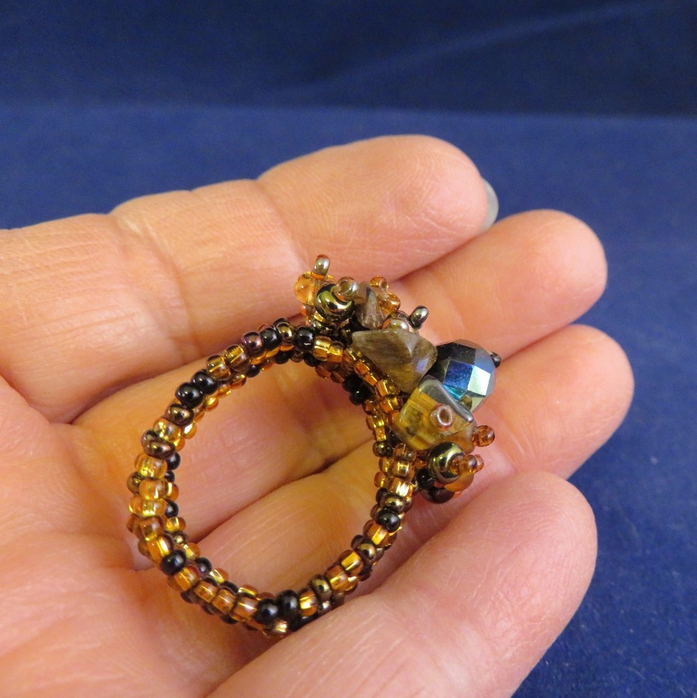 Beaded Ring w Multi-colored Beads & Stones Sz.9 (1122)